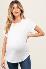 Ivory Rolled Cuff Maternity Short Sleeve Top