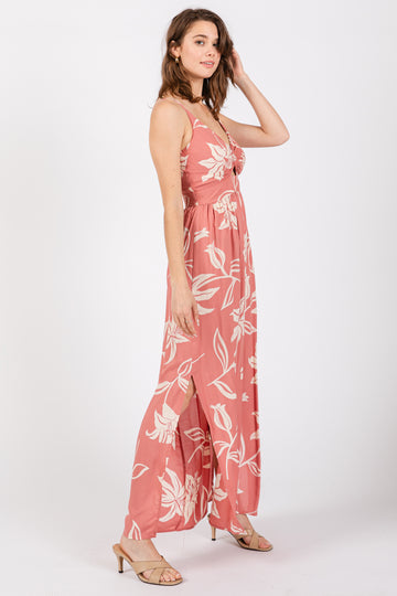 Mauve Floral Sleeveless Knotted Maxi Dress