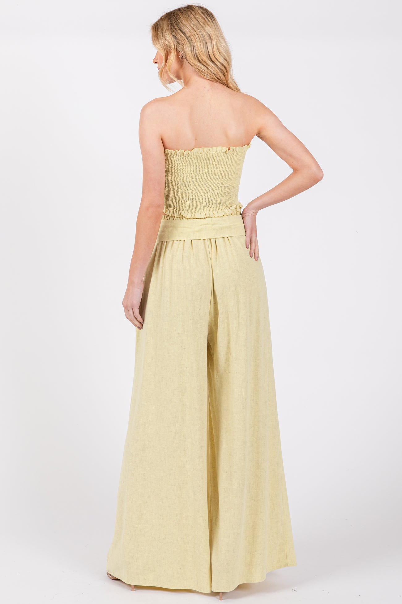 Yellow Front Tie Crop Top and Pant Set