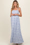 Blue Leaf Print Shoulder Strap Maternity Maxi Dress