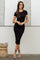 Black Short Sleeve Rib Knit Midi Dress