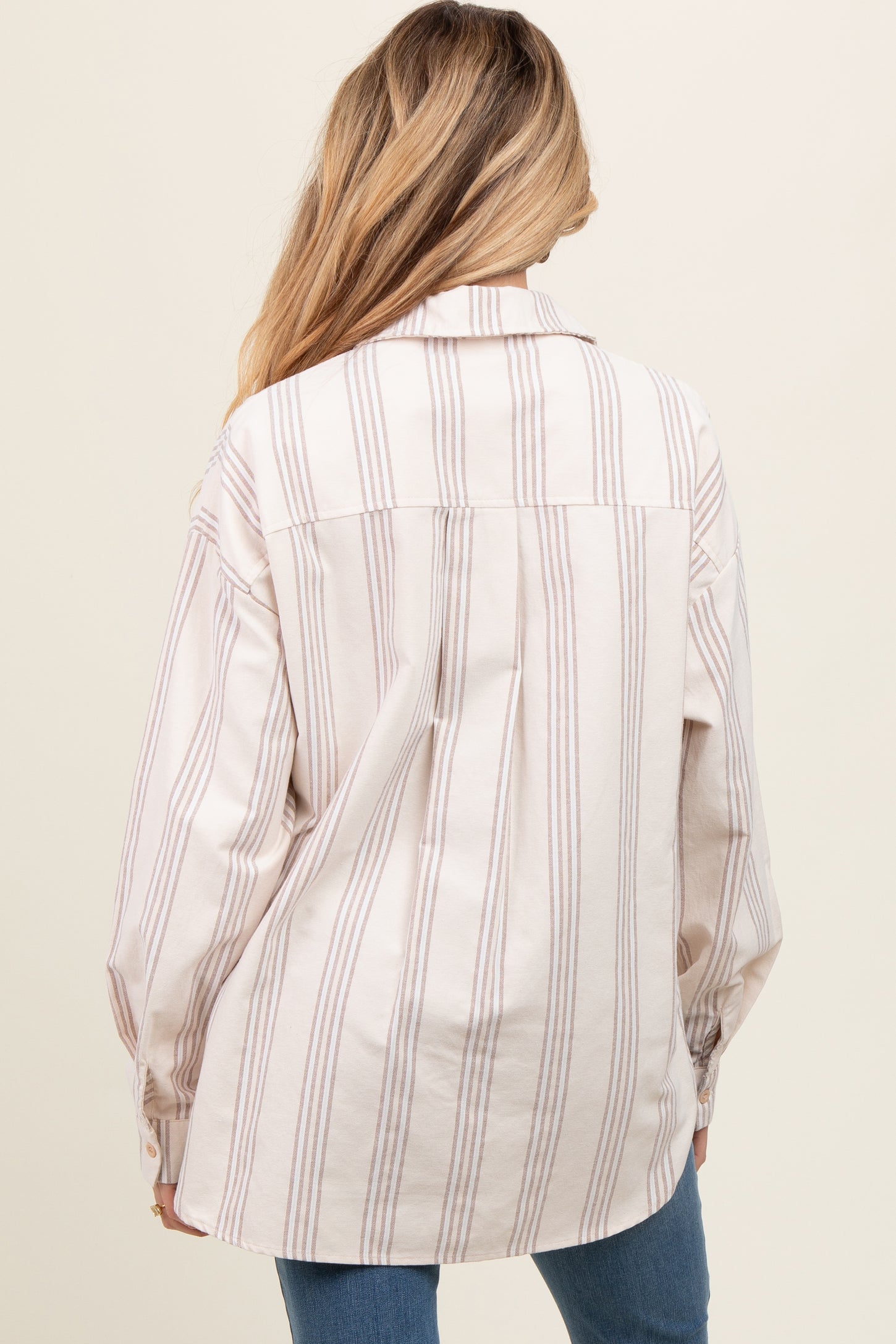 Taupe Stripe Button Down Maternity Shirt
