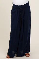 Navy Blue Wide Leg Smocked Lightweight Maternity Pants