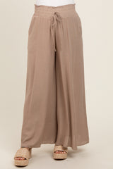 Taupe Wide Leg Smocked Lightweight Maternity Pants