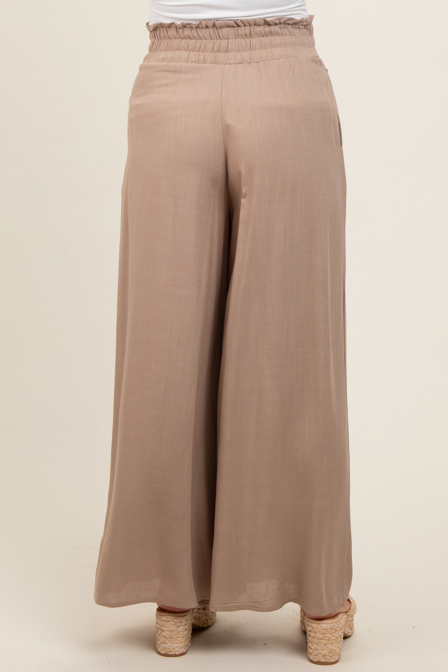Taupe Wide Leg Smocked Lightweight Maternity Pants