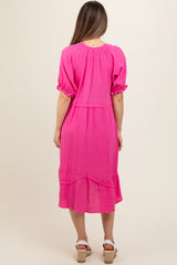 Pink Tassel Tie Maternity Midi Dress