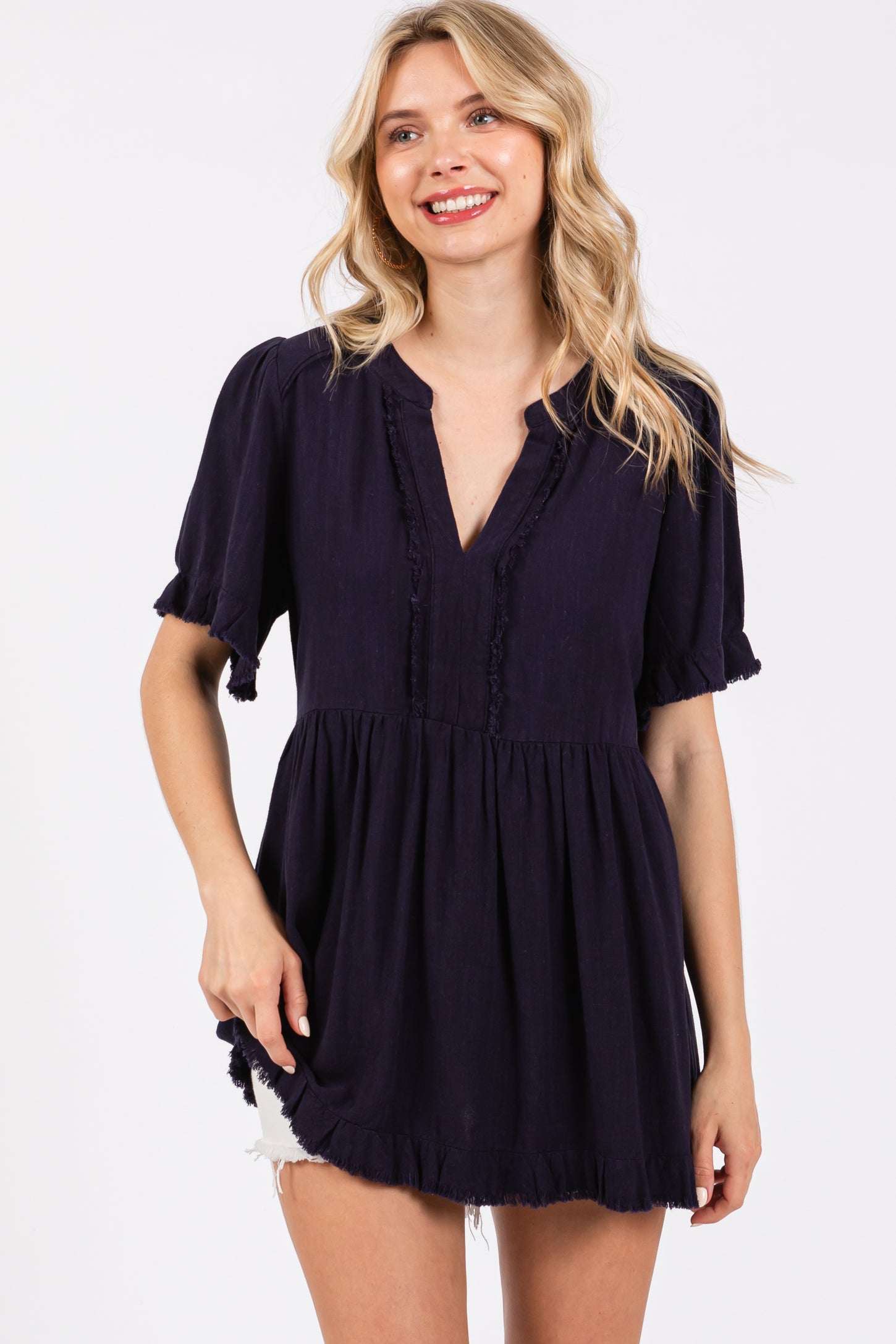 Navy Blue Short Sleeve Maternity Top