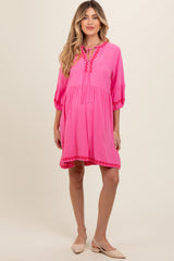 Pink Long Sleeve Maternity Dress