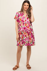 Cream Floral Ruffle Tiered V-Neck Maternity Dress