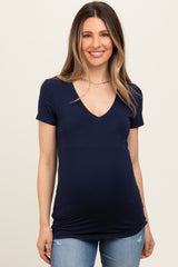 Navy V-Neck Short Sleeve Maternity Top