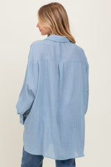 Blue Long Sleeve Collared Button Down Shirt