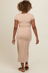 Taupe Short Sleeve Midi T-Shirt Dress