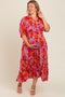 Fuchsia FloralButton Front Smocked Waist Ruffle Maternity Plus Maxi Dress