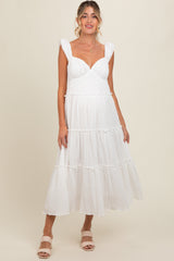 White Textured Tiered Maternity Midi Dress