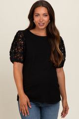Black Floral Mesh Sleeve Maternity Blouse