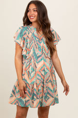 Multicolor Chevron Pleated Tiered Maternity Dress