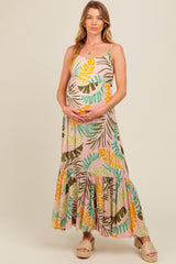 Pink Tropical Print Maternity Maxi Dress