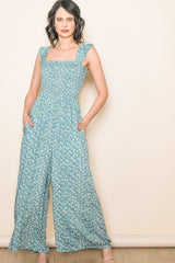Teal Floral Flowy Jumpsuit