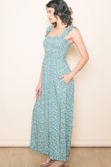 Teal Floral Flowy Jumpsuit