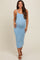 Blue Fitted Spaghetti Strap Maternity Midi Dress