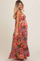 Olive Floral Cutout V-Neck Maternity Maxi Dress