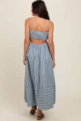 Navy Striped Cutout Back Maxi Dress