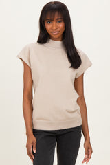 Beige Mock Neck Knit Top