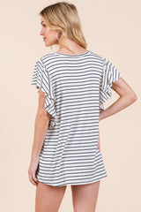 Ivory Striped Ruffle Sleeve Top