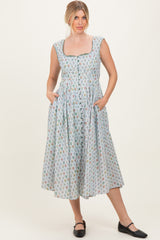 Light Blue Floral Button Front Sleeveless Maternity Maxi Dress