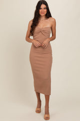 Taupe Strapless Twist Dress