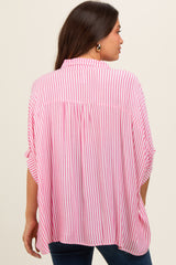 Fuchsia Striped Button Up Dolman Maternity Top