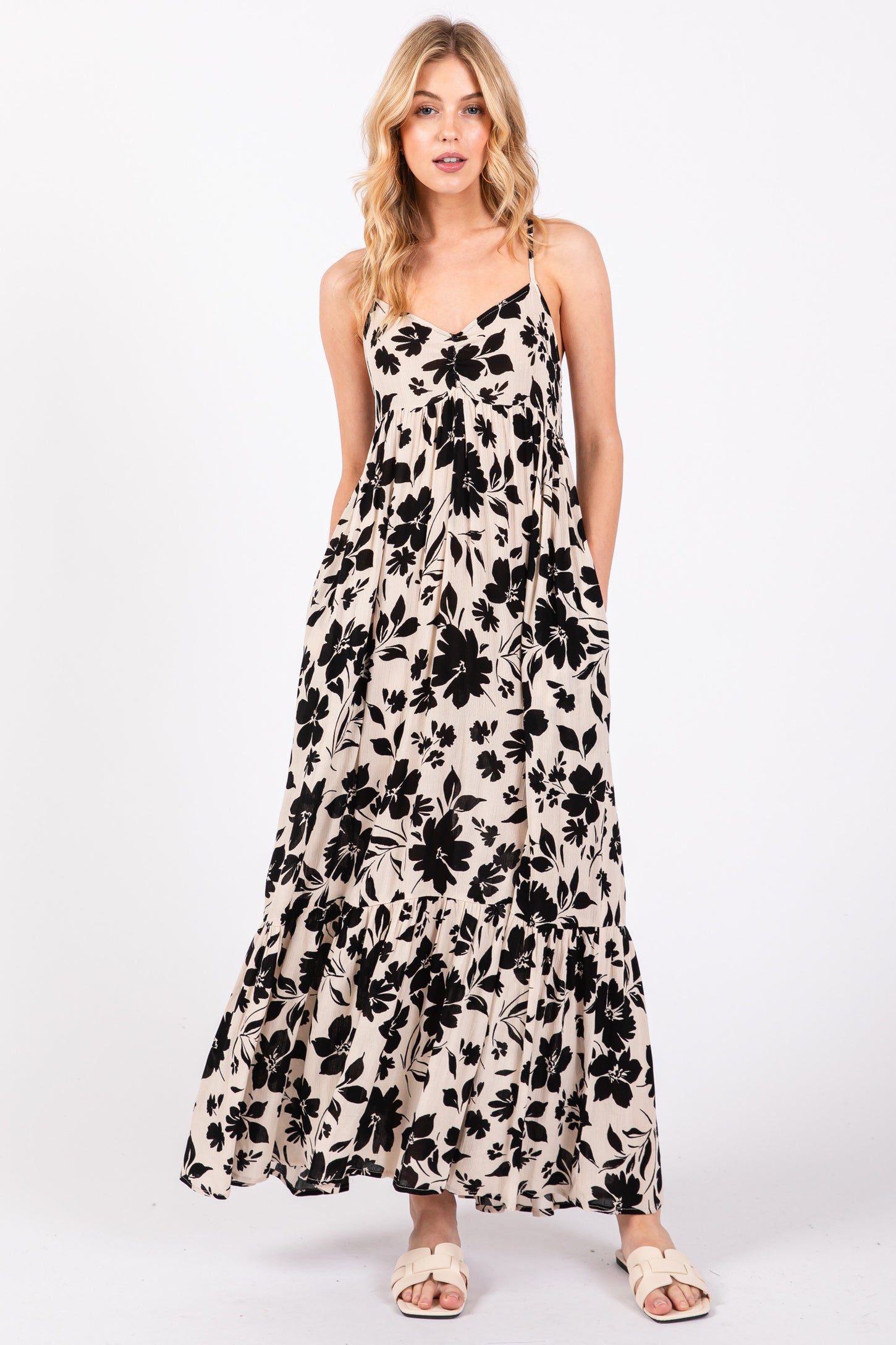 Black Floral Maternity Maxi Dress