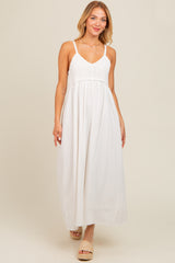 Ivory V-Neck Crochet Top Midi Dress