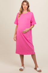 Pink Oversized Round Neck T-Shirt Maternity Dress