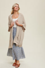 Cream Drop Shoulder Side Pocket 3/4 Sleeve Maternity Cardigan