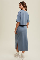 Slate Short Sleeve Midi Skirt Set