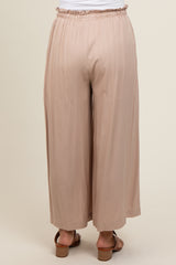 Beige Pleated Elastic Waist Wide Leg Crop Maternity Pants