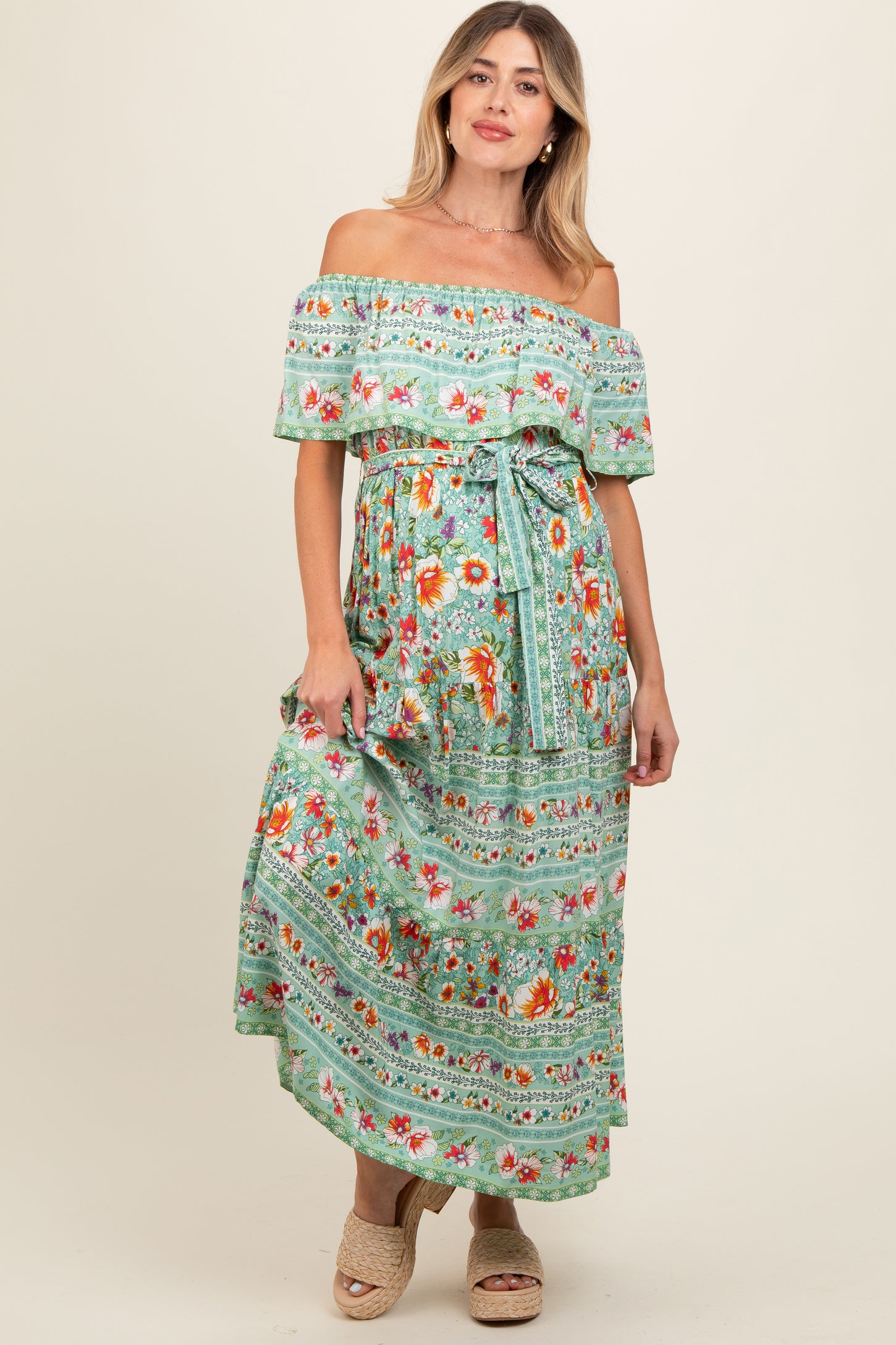 Jade Floral Off Shoulder Maternity Maxi Dress