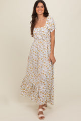 Ivory Floral Short Sleeve Maxi Dress