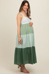 Green Striped Color Block Back Bow Maternity Midi Dress