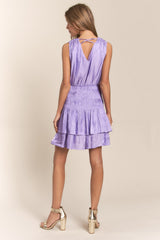 Lilac Sleeveless V Neck Ruffled Mini Dress