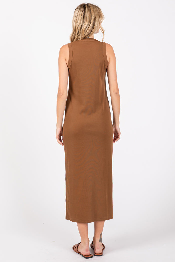 Mocha Ribbed Knit Sleeveless Dress