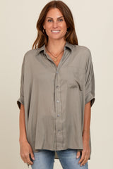 Olive Satin Oversized Maternity Shirt