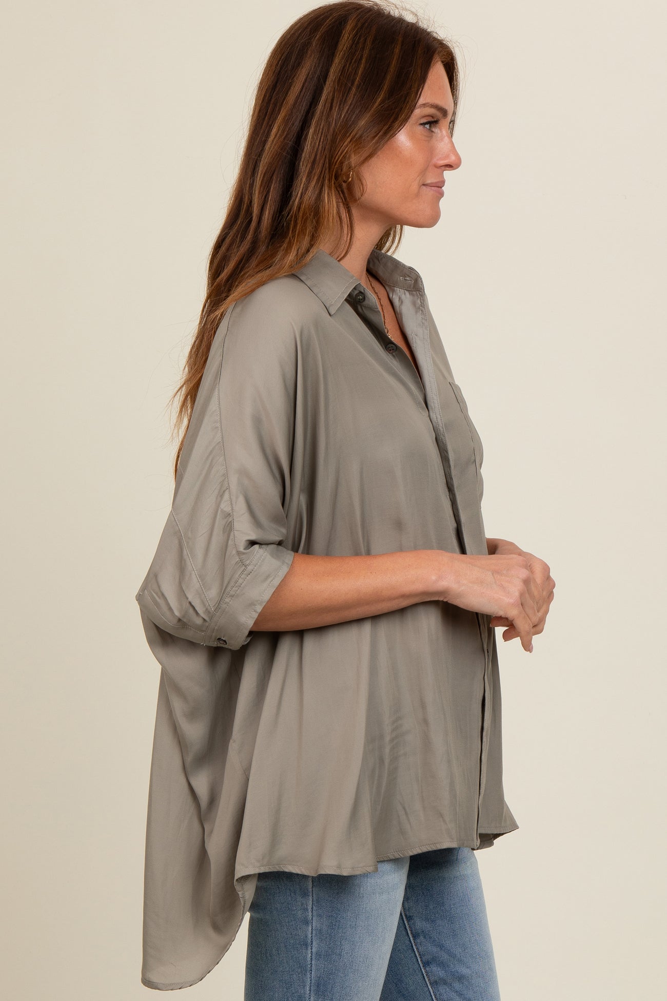 Olive Satin Oversized Shirt