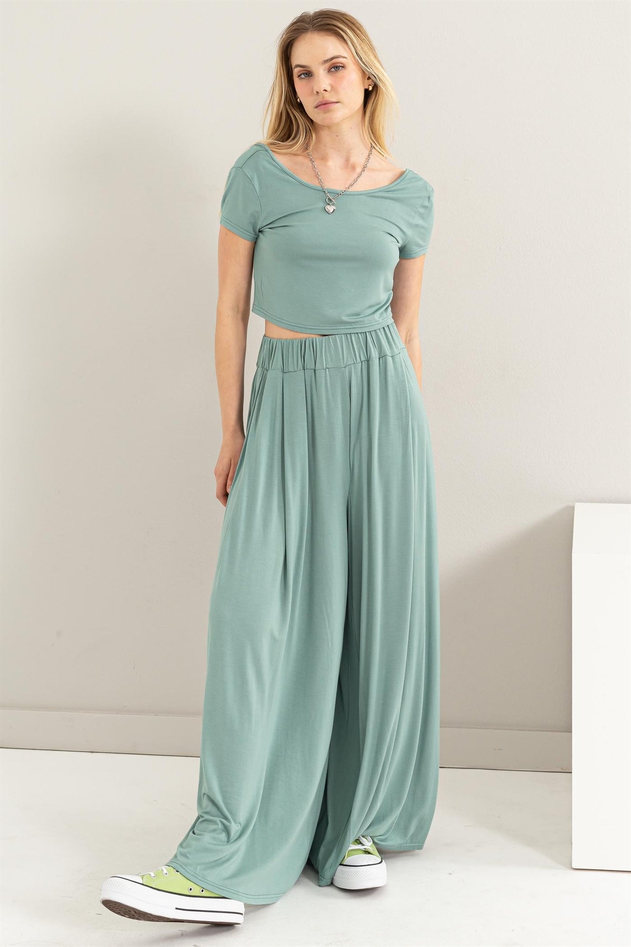 Jade Crop Top Wide Leg Pant Set