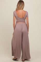 Mauve Crop Top Wide Leg Pant Maternity Set
