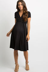 Black Draped Front Maternity/Nursing Dress
