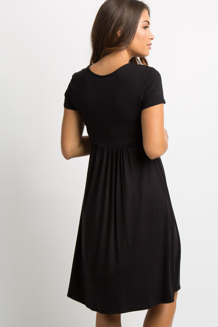 Black Draped Front Maternity/Nursing Dress