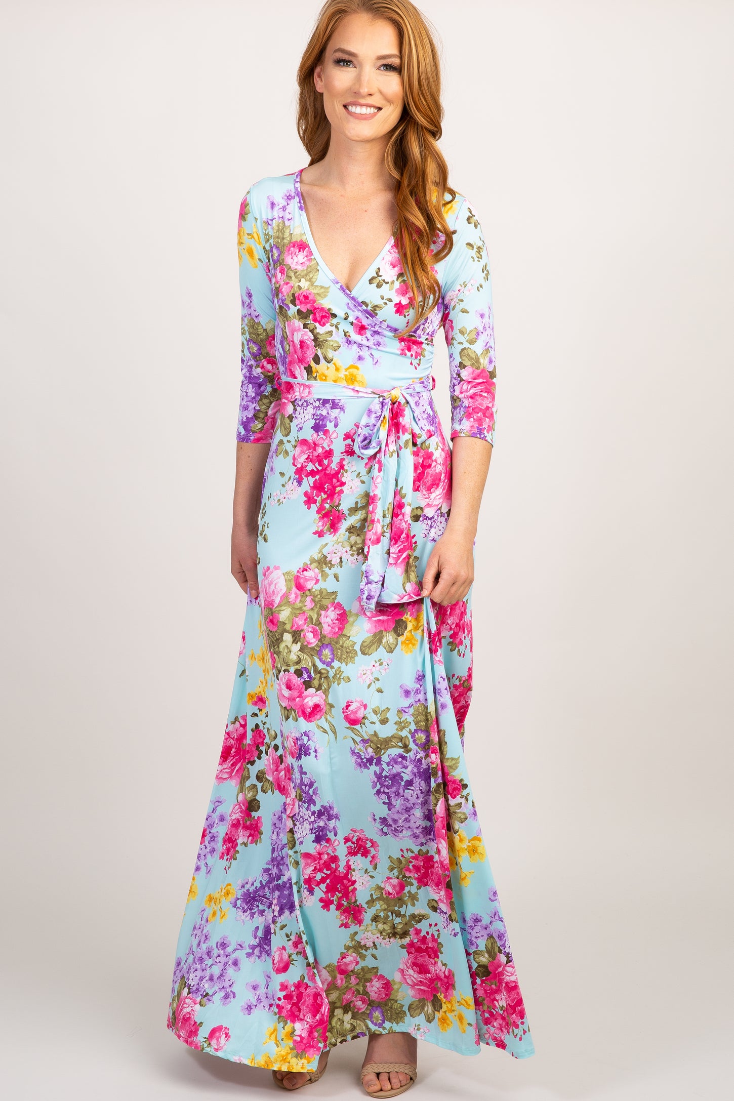 PinkBlush Mint Floral Sash Tie Dress