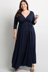 PinkBlush Navy Blue Sash Tie Wrap Plus Maxi Dress